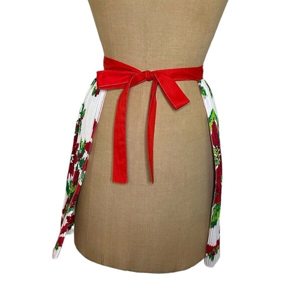 Vintage 1950s Ever pleat Poinsettia Half Apron. NIB - Picture 5 of 11